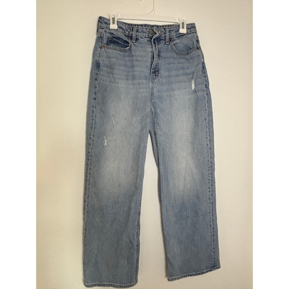 Old Navy Curvy Sky-Hi Wide Leg Extra High Rise Light Wash Distressed Jeans 6